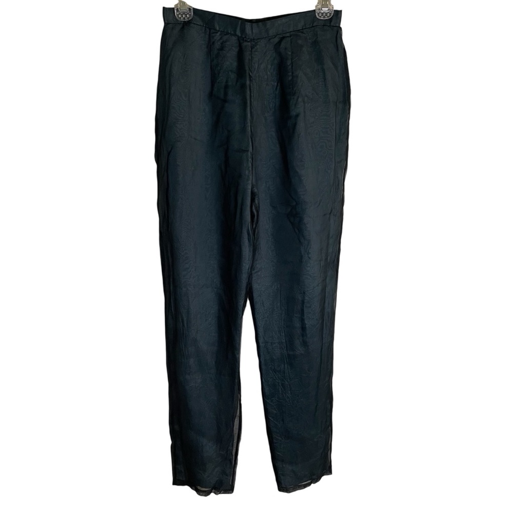 Deborah Laws Chic Blue Silk Women's Trousers with Black Mesh Layer Size 6